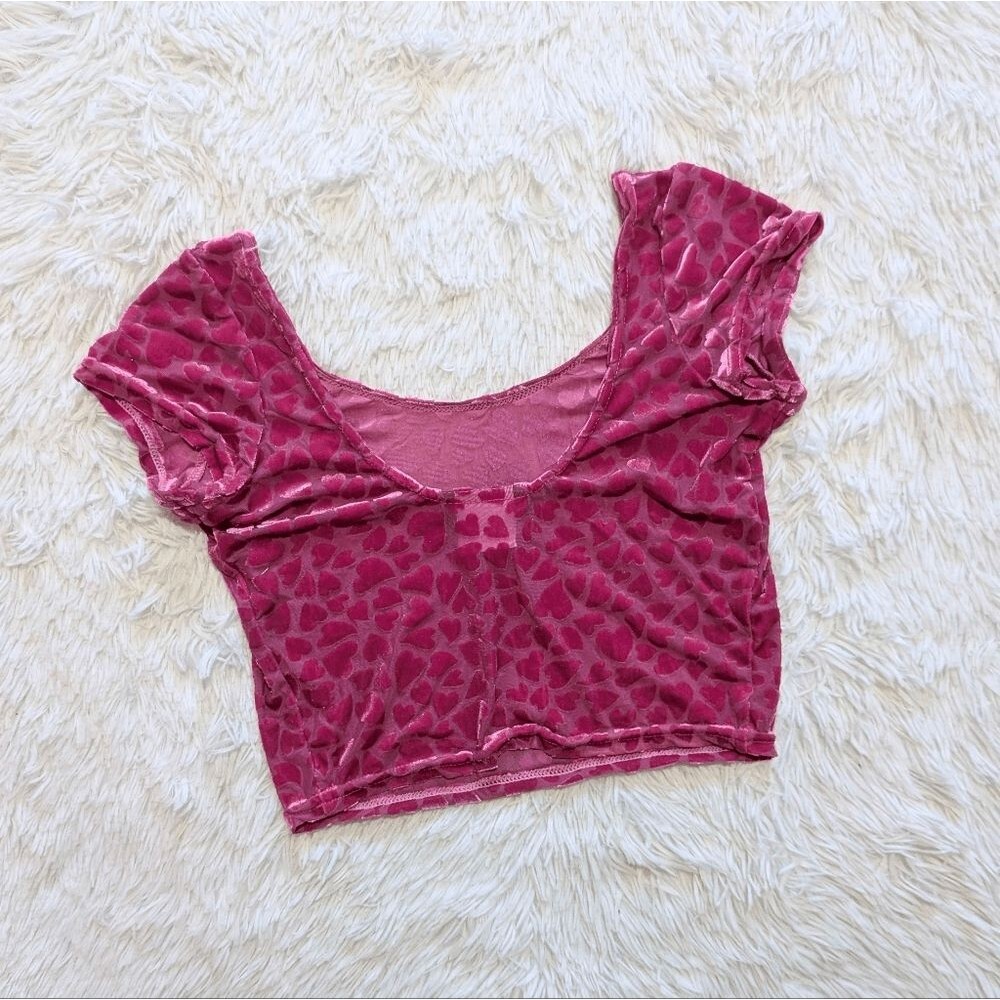 Blackmilk Pink Burned Velvet Sheer Heart Print Be Mine Crop Top Small - Picture 7 of 10